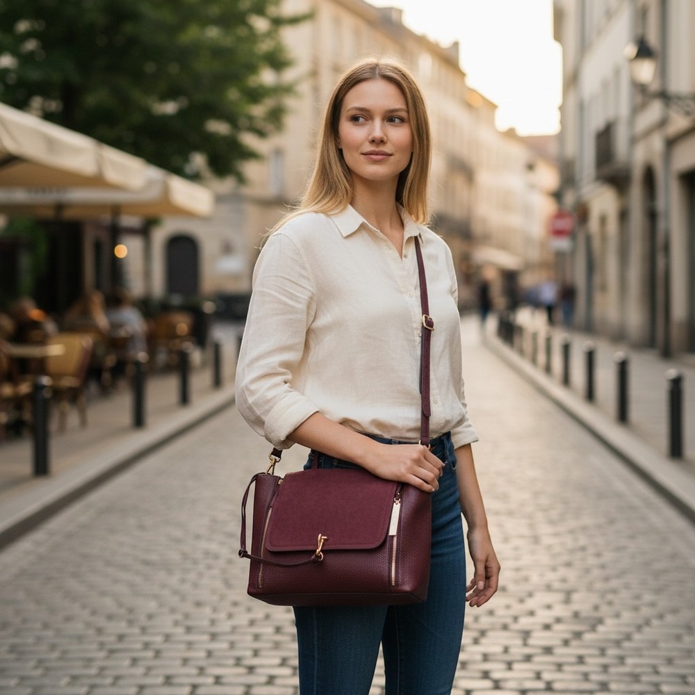 Vince Camuto Blena Tote Samba Burgundy Leather Suede Crossbody Bag VC-BLENA-TO
